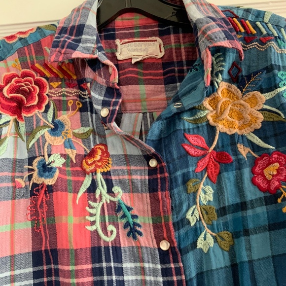JOHNNY WAS WORKSHOP EMBROIDERED COTTON PLAID SHIRT XS - Picture 2 of 8